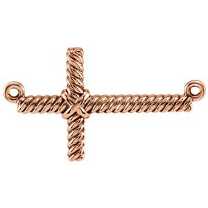 Rope-Trim Sideways Cross 14k Rose Gold Pendant (11.3x20.15MM)