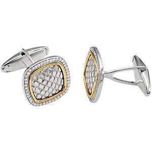 Diamond Snake Skin Embossed Square Cuff Links, Sterling Silver, 14k Yellow Gold (.50 Ctw, GH Color, Clarity I1 )
