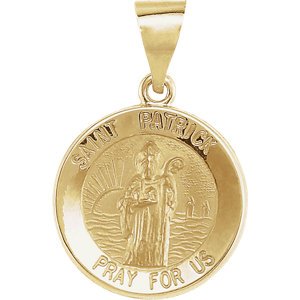 14k Yellow Gold Round Hollow St. Patrick Medal (14.75 MM)