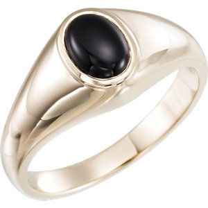 Men's Oval Onyx Cabochon Belcher Ring, Rhodium-Plated 14k White Gold