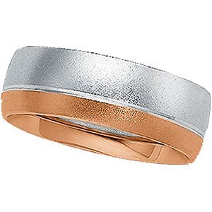 7mm 14k White and Rose Gold Sand Finish Band, Size 5.5, 7, 10.75, 13.5