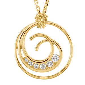 6-Stone Diamond 'Journey' Swirl 14k Yellow Gold Pendant Necklace, 18" (1/3 Ctw, GH Color, I1 Clarity)