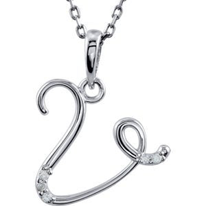 5-Stone Diamond Letter 'V' Initial Sterling Silver Pendant Necklace, 18" (.03 Cttw, GH, I2)