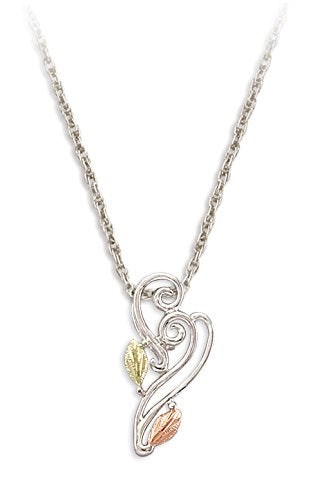 Ave 369 Curly Vine Pendant Necklace, Sterling Silver, 12k Green and Rose Gold Black Hills Gold Motif, 18"