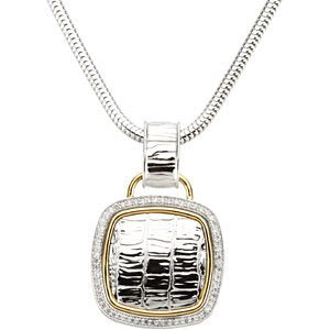 62-Stone Diamond Two-Tone Square Pendant Necklace, 14k Yellow Gold and Sterling Silver, 18" (1/3 Ctw)