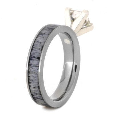 Charles & Colvard Moissanite, Deer Antler 4mm Comfort-Fit Titanium Engagement Ring