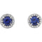 Chatham Created Blue Sapphire and Diamond Halo-Style Earrings, Sterling Silver (4.5 MM) (.16 Ctw, G-H Color, I1 Clarity)