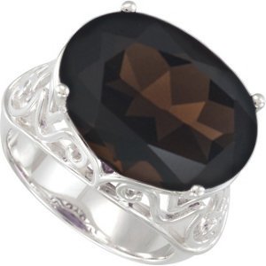 Sterling Silver Filigree Smoky Quartz Ring, Size 10