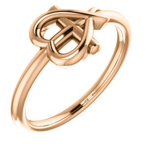 Girl's Cross with Heart 14k Rose Gold Youth Ring, Size 5.25