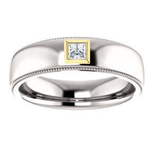 Men's Rhodium-Plated 14k White Gold Diamond and 14k Yellow Gold 6.3mm Milgrain Band (.16 Ctw, Color G-H, SI2-SI3 Clarity) Size 10.75