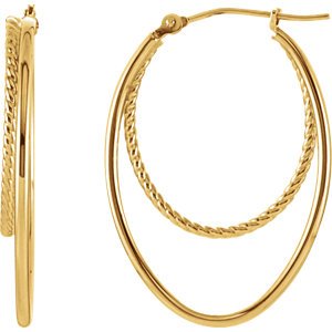 Oval Hoop Earrings, 14k Yellow Gold