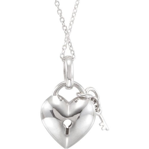 Sterling Silver Diamond Heart Lock and Key Necklace, 18"