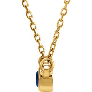 Blue Sapphire Solitaire 14k Yellow Gold Pendant Necklace, 16"