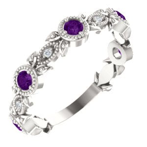 Amethyst and Diamond Vintage-Style Ring, Rhodium-Plated Sterling Silver (0.03 Ctw, G-H Color, I1 Clarity)