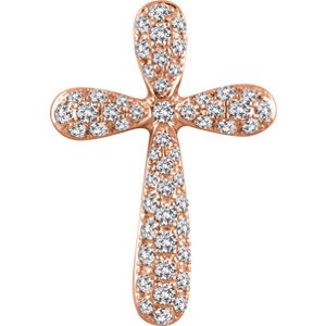 Diamond Petal Cross Pendant, 14k Rose Gold (.25 Ctw, H+ Color, I1 Clarity)
