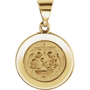 14k Yellow Gold Round Hollow Baptismal Medal (14.75 MM)