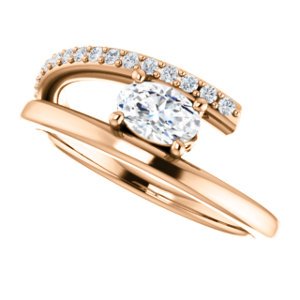 White Sapphire and Diamond Bypass Ring, 14k Rose Gold (.125 Ctw, G-H Color, I1 Clarity)