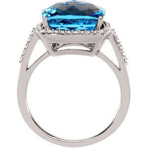 8.50 Ct Swiss Blue Topaz and 1/4 Ctw Diamond Ring in 14k White Gold, (HI, I1, .25 Ctw), Size 7