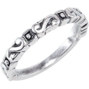 Antiqued S Scroll Stackable 3.1mm Sterling Silver Ring, Size 7