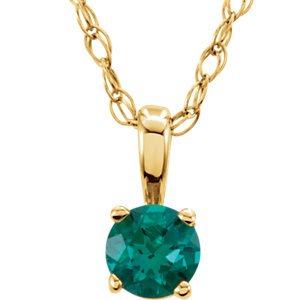 Children's Imitation Emerald 'May' Birthstone 14k Yellow Gold Pendant Necklace, 14"