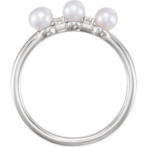 White Freshwater Cultured Pearl, Diamond Stackable Ring, Rhodium-Plated 14k White Gold (3.5mm)(.03Ctw, Color G-H, Clarity I1) Size 7