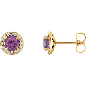 Amethyst and Diamond Halo-Style Earrings, 14k Yellow Gold (4 MM) (.125 Ctw, G-H Color, I1 Clarity)