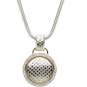 61-Stone Diamond Round Elephant Skin Design Pendant Necklace, 14k Yellow Gold and Sterling Silver, 18" (1/3 Ctw)