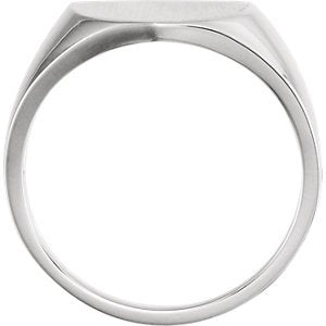 Men's Platinum Brushed Closed Back Shield Signet Ring (14mm)