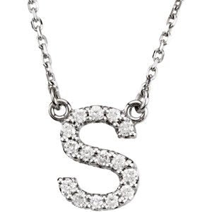 14k White Gold Diamond Initial Necklace, 16.25"
