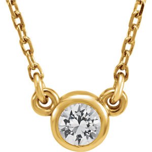 White Sapphire Solitaire 14k Yellow Gold Pendant Necklace, 16"