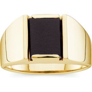 Men's Cushion Buff Top Onyx 14k Yellow Gold Ring, 11.8M, Size 11.25