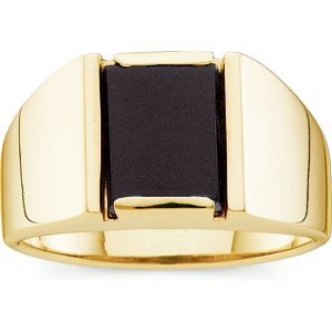 Men's Cushion Buff Top Onyx 14k Yellow Gold Ring, 11.8M, Size 10