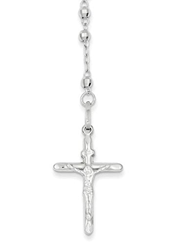 Rosary Bead Necklace, 14k White Gold Rhodium Plate