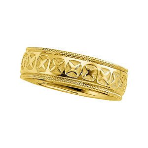 7.25mm 14k Yellow Gold Comfort Fit Milgrain Band, Sizes 5 to 12