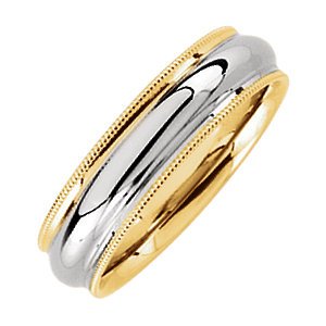 14k White and Yellow Gold Comfort Fit Milgrain Band Sizes 4 to 13