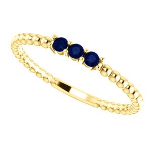 Blue Sapphire Beaded Ring, 14k Yellow Gold, Size 6.25