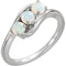 Opal Cabochon 3-Stone Past, Present, Future Ring, Rhodium-Plated 14k White Gold, Size 8