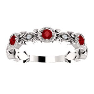 Chatham Created Ruby and Diamond Vintage-Style Ring, Rhodium-Plated 14k White Gold (0.03 Ctw, G-H Color, I1 Clarity)