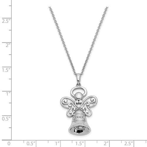 Bridesmaids' Angel Bell Pendant Necklace, Rhodium-Plated Sterling Silver,18" (25x19MM)