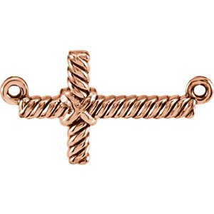 Rope-Trim Sideways Cross 14k Rose Gold Pendant (8.65x16MM)