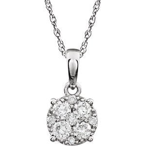 Diamond Cluster 14k White Gold Pendant Necklace,18" (1/5 Cttw)