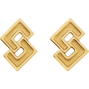 Inlaid Geometric Link Post Earrings, 14k Yellow Gold