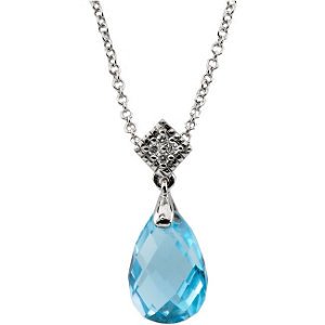 14k White Gold Swiss Blue Topaz and Diamond Pendant