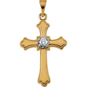 Diamond Fleur-de-Lis Cross 14k Yellow Gold Pendant