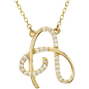 14k Yellow Gold Alphabet Initial Letter A Diamond Necklace, 17" (GH Color, I1 Clarity, 1/8 Cttw)