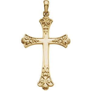 Fleur de Lis Cross 14k Yellow Gold Pendant