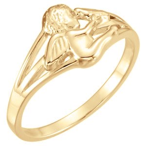 Angel with Dove Holy Ghost 14k Yellow Gold Ring