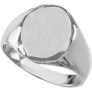 Men's Closed Back Brushed Signet Semi-Polished 10k White Gold Ring (13.25x10.75mm) Size 11