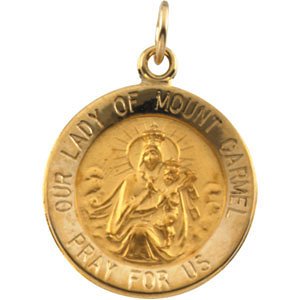 14k Yellow Gold Our Lady of Mount Carmel Medal Pendant (15 MM)