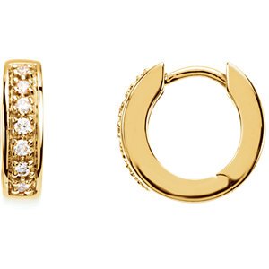 Diamond Hoop Earrings, 14k Yellow Gold, 3.38mm (1/6 Ctw, Color G-H, Clarity SI1)